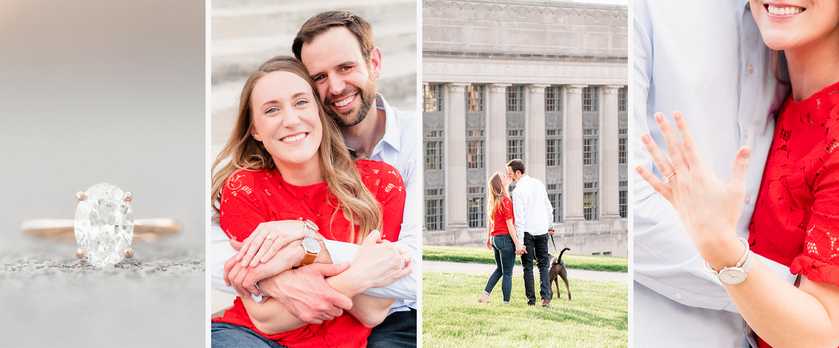 couple's springtime evening surprise proposal at Union Station in Kansas City, MO