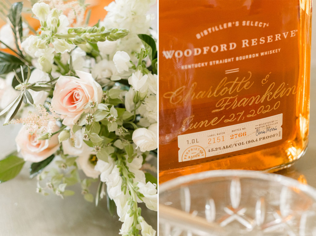 dusty rose & green summer wedding reception in the library of Rust Manor House