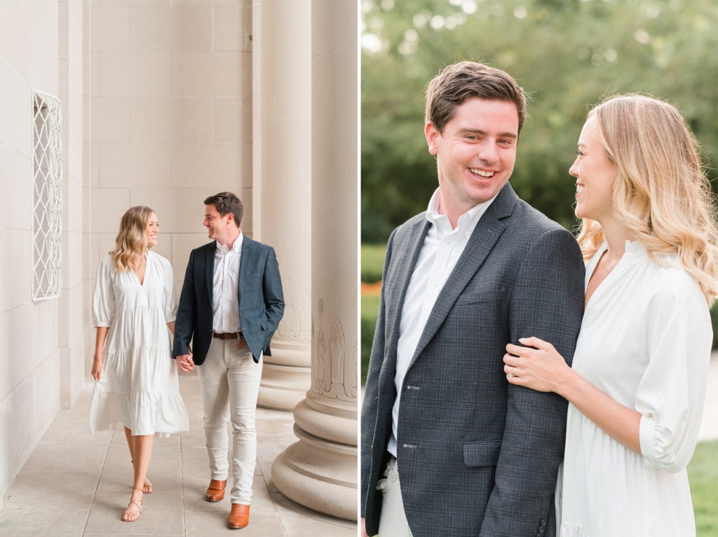 blue and white summer sunset engagement session at the nelson-atkins kansas city