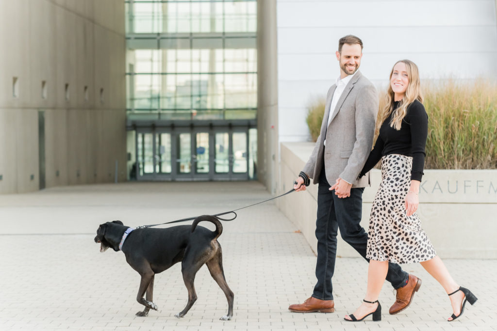 early fall elegant engagement session at Kauffman Center in Kansas City, MO