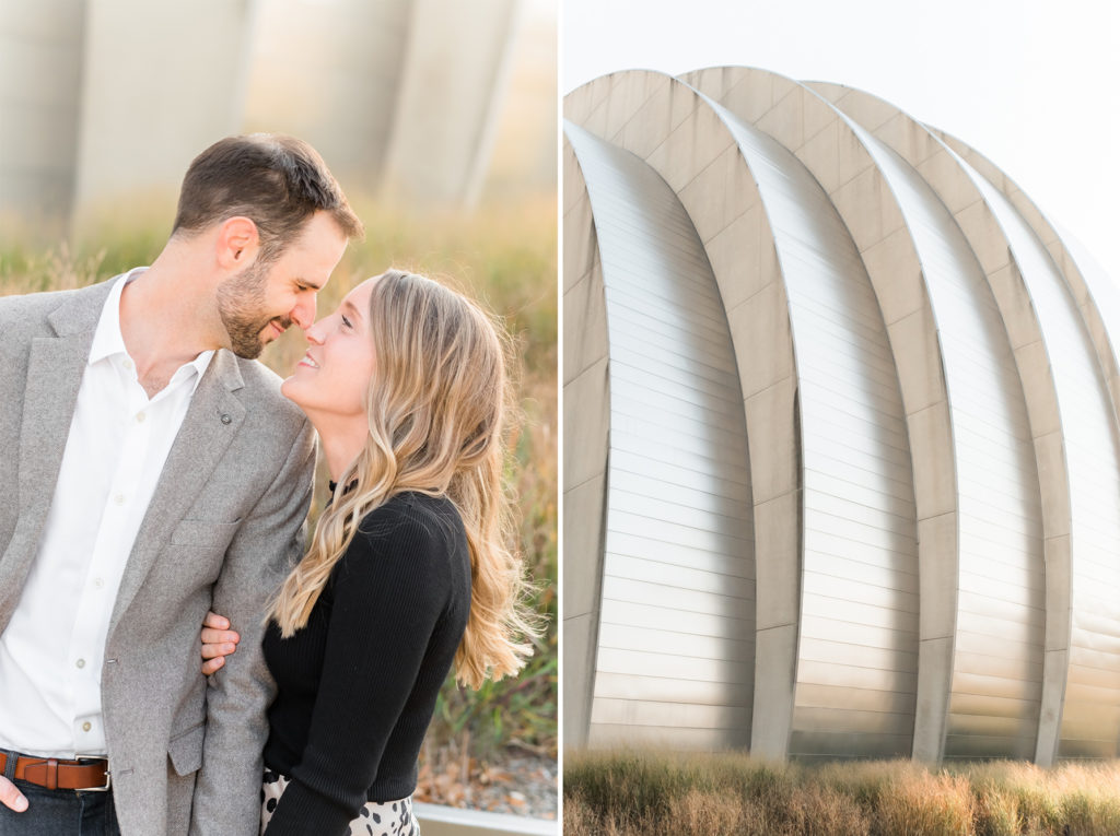 early fall elegant engagement session at Kauffman Center in Kansas City, MO