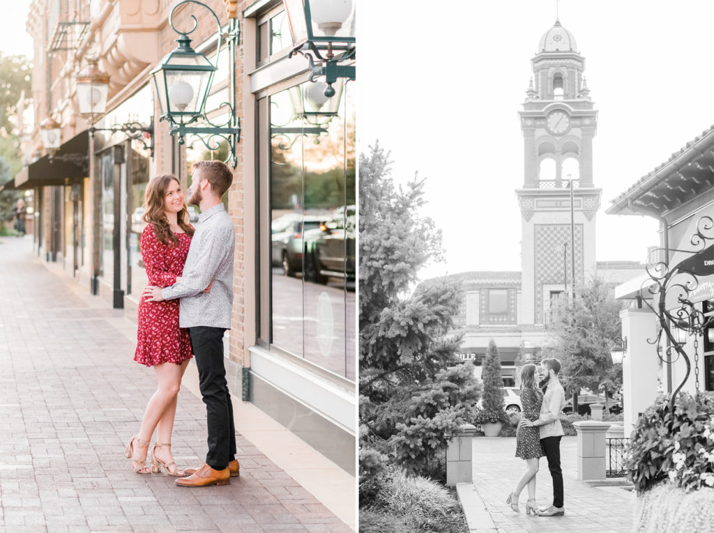 summer red & black engagement session at the country club plaza in kansas city engagement photographer
