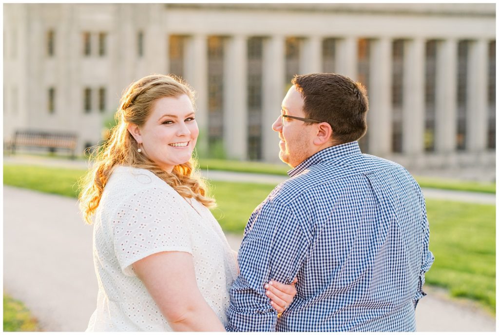 spring engagement session at the National WWI Memorial in Kansas City, Missouri
