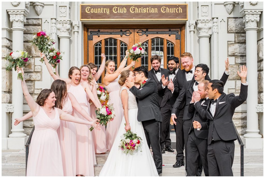 Red and Blush Grand Hall Power & Light Wedding