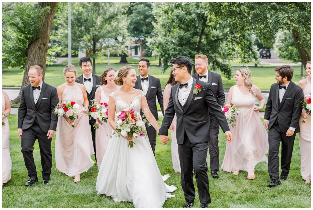 Red and Blush Grand Hall Power & Light Wedding