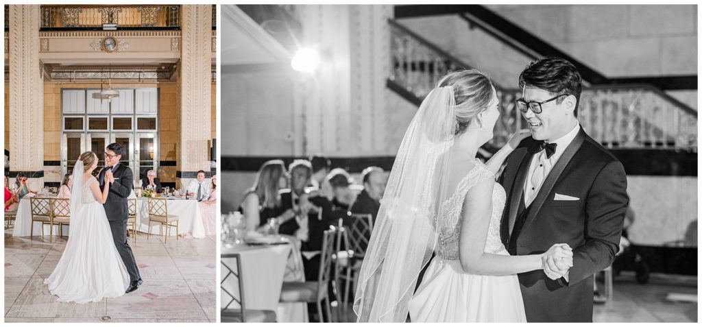Red and Blush Grand Hall Power & Light Wedding