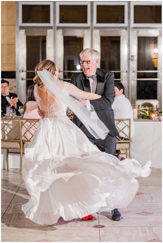 Red and Blush Grand Hall Power & Light Wedding