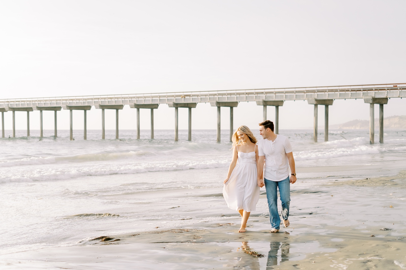 romantic sunset Scripps Pier San Diego engagement session
